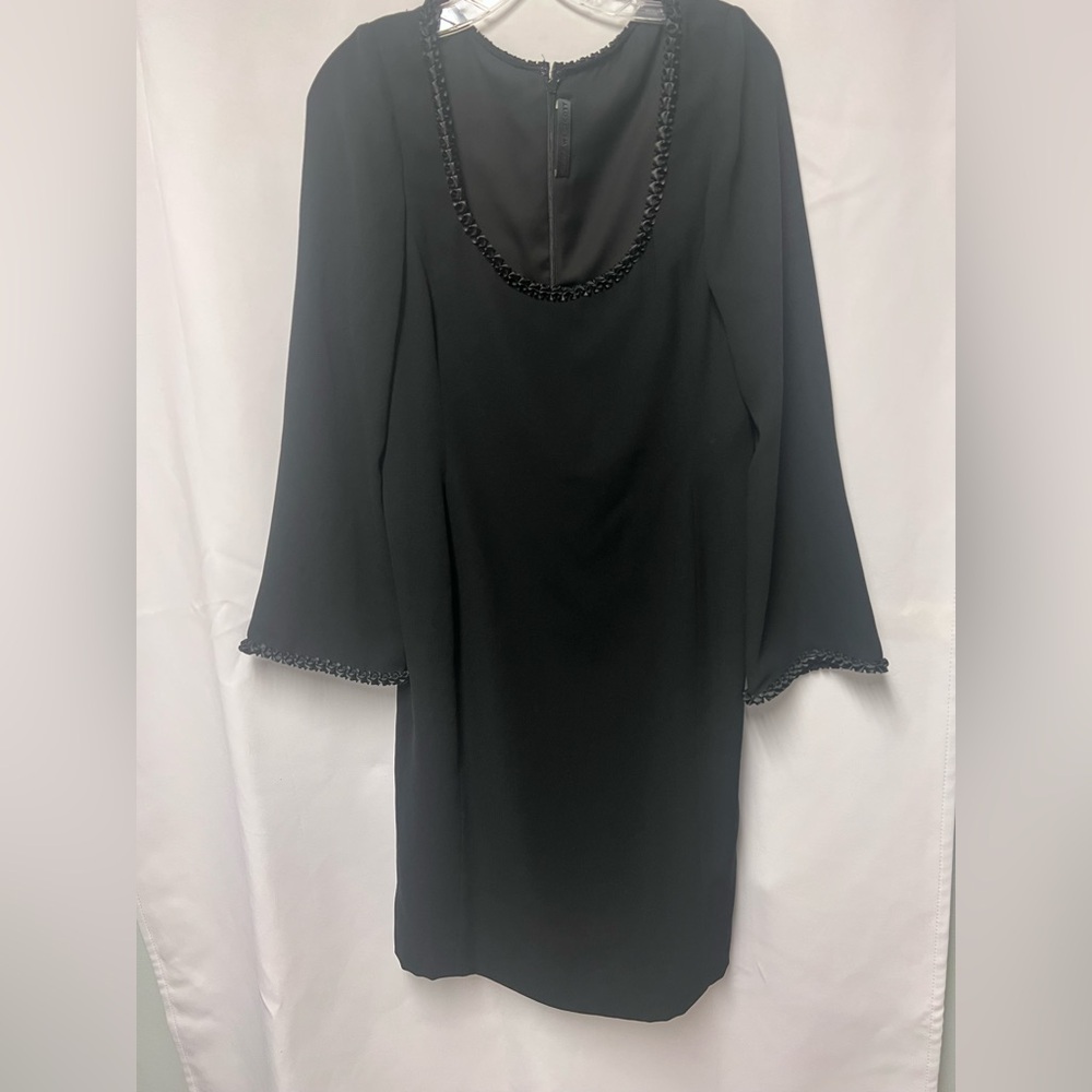 Carla Westcott Black Long Sleeve Ruffle Trim Dress